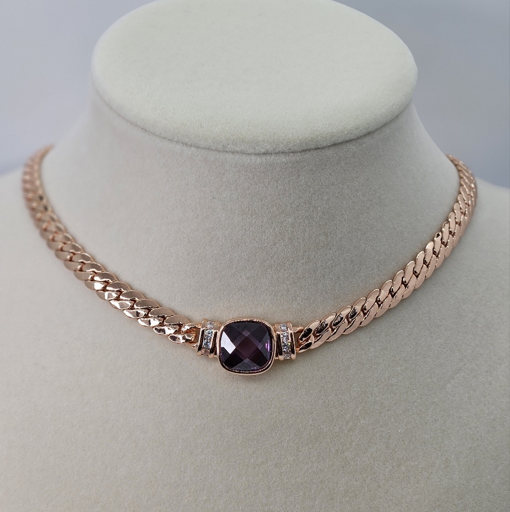 BP Rose Gold Necklace with Purple Gemstone